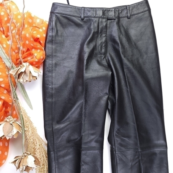 Vs2 by Vakko Black Leather Raw Hem Women's Pants Sz 4 - Picture 6 of 10